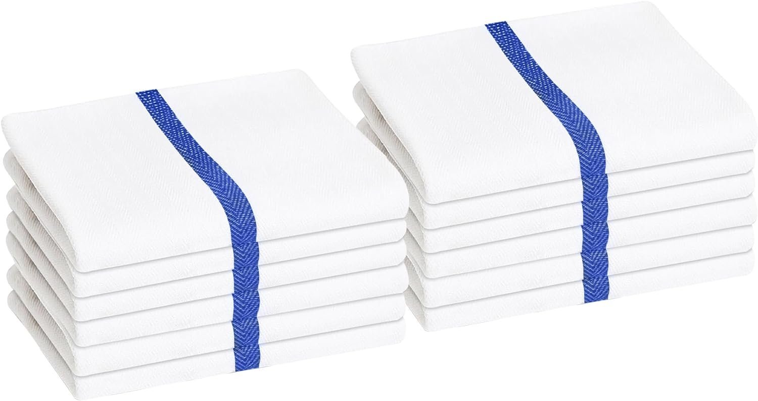 DryLuxe Kitchen Towels Dish Cloth (12 Pack) Machine Washable Cotton White Kitchen Dishcloths Towel Tea Towels (15 x 25 Inch)