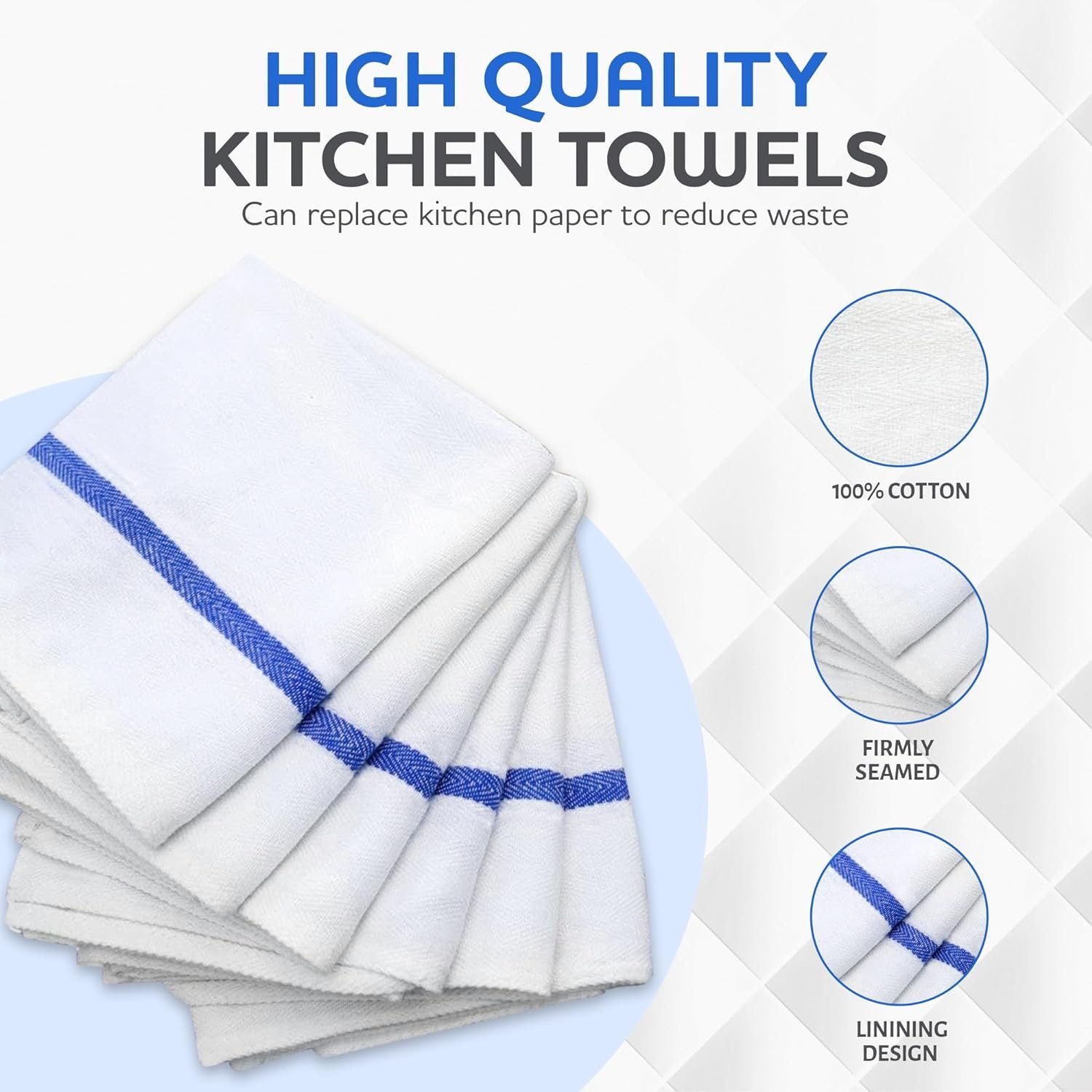 DryLuxe Kitchen Towels Dish Cloth (12 Pack) Machine Washable Cotton White Kitchen Dishcloths Towel Tea Towels (15 x 25 Inch) - Image 3