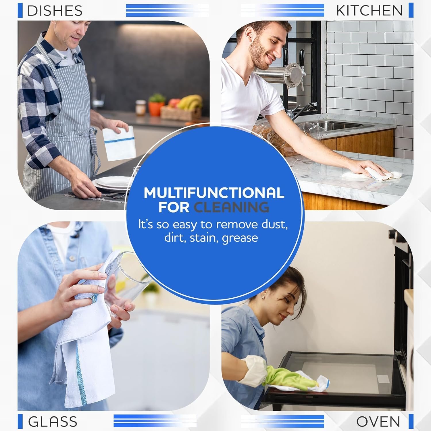 DryLuxe Kitchen Towels Dish Cloth (12 Pack) Machine Washable Cotton White Kitchen Dishcloths Towel Tea Towels (15 x 25 Inch) - Image 7