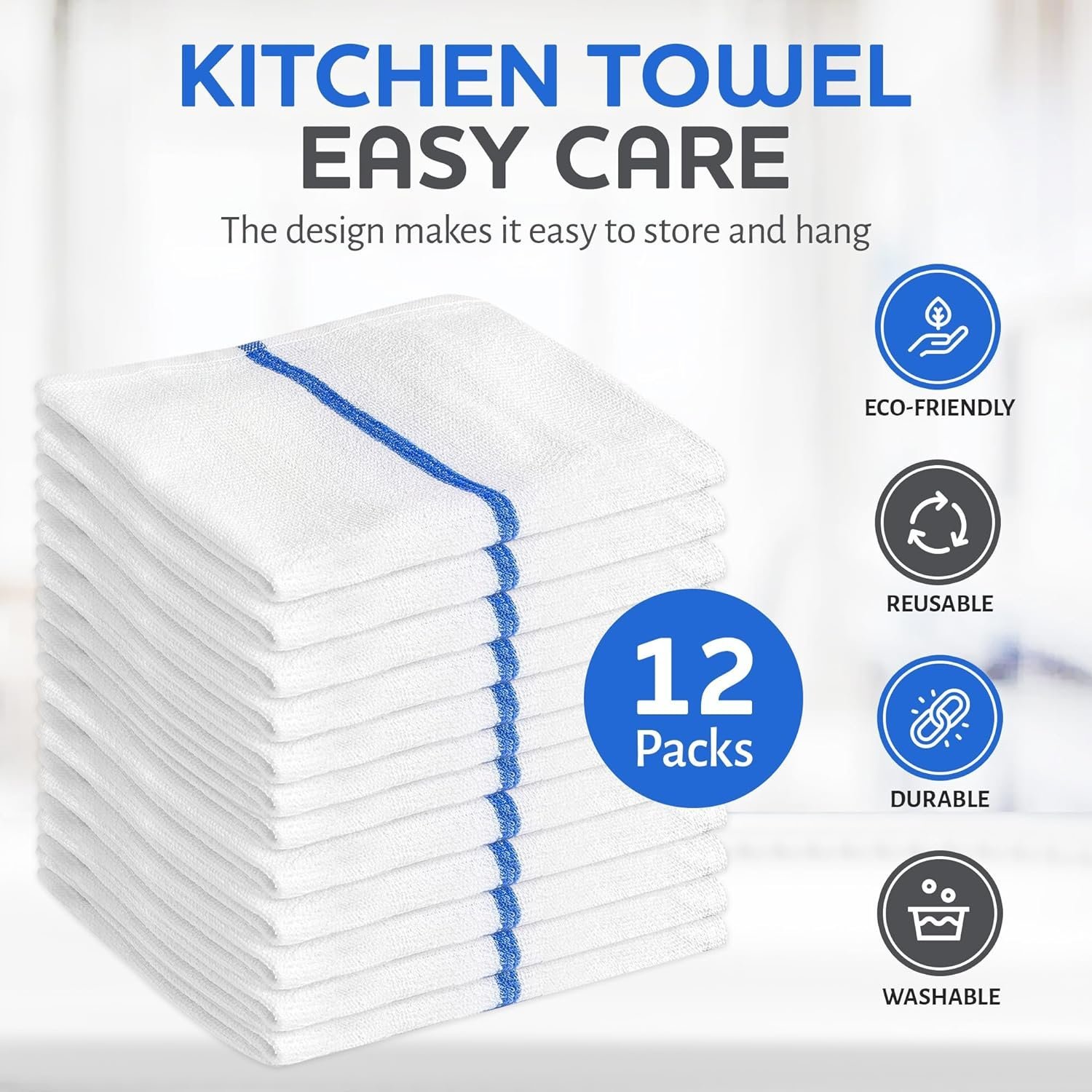 DryLuxe Kitchen Towels Dish Cloth (12 Pack) Machine Washable Cotton White Kitchen Dishcloths Towel Tea Towels (15 x 25 Inch) - Image 4